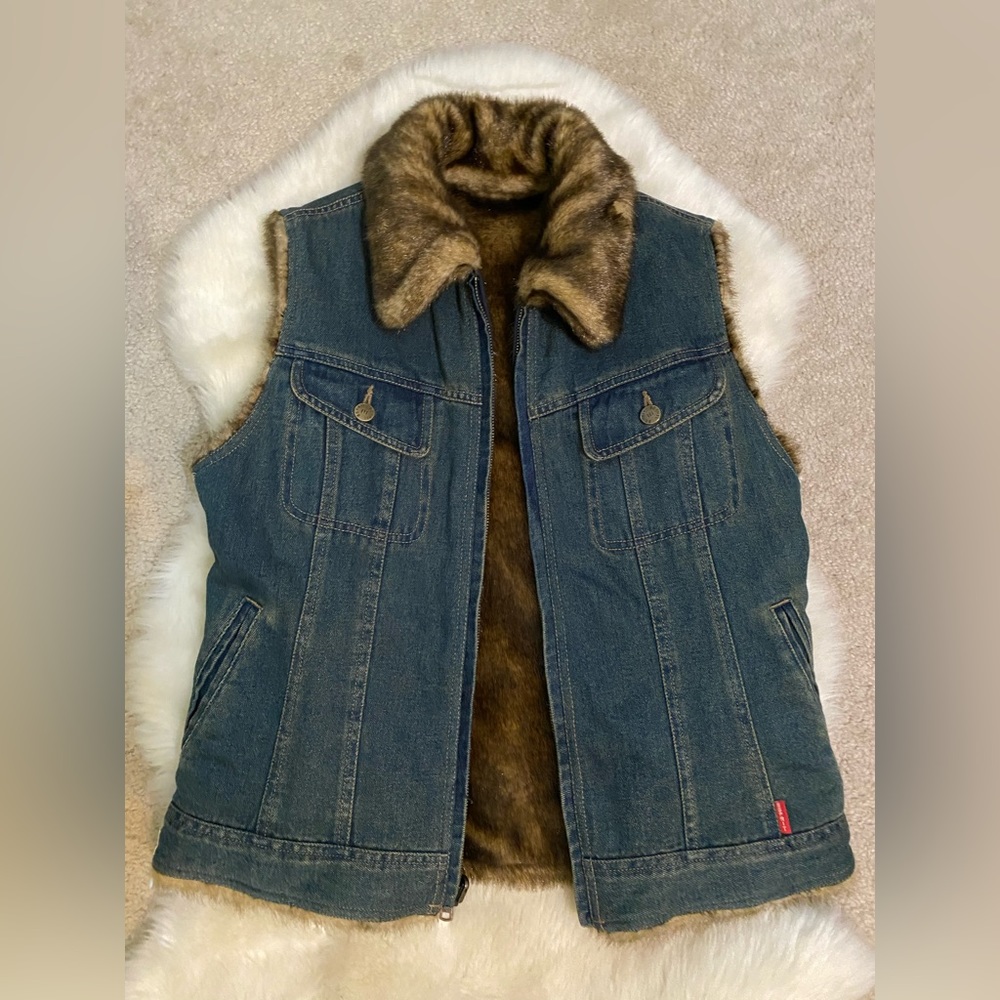Denim Fur Vest Reversible